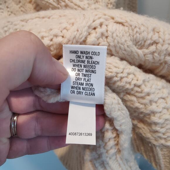 Sonoma Men's Sz XL Cream Chunky Cable Knit Fisherman Sweater Thick Wool Blend - Picture 6 of 6